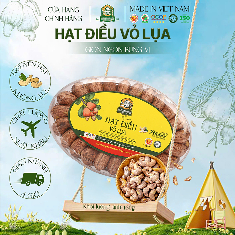Hạt Điều Vỏ Lụa Bà Tư Bình Phước 160G – Giòn Bùi Tự Nhiên, Đậm Đà Hương Rang Củi