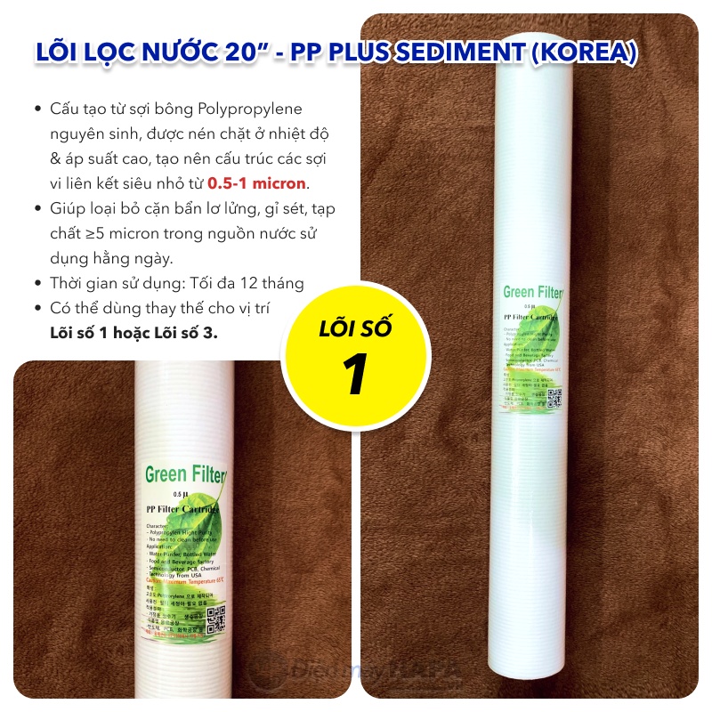 Bộ 3 Lõi Lọc Nước 20 inch 1-2-3, Lọc Thô Đầu Nguồn, Sinh Hoạt, Tiền Lọc 123 20in - Hàng Chất Lượng