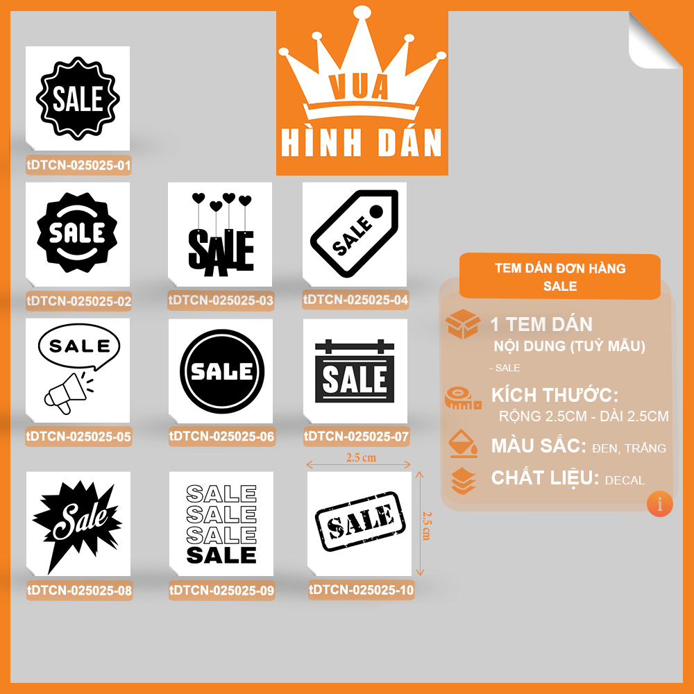 Set 100/200 sticker SALE (2.5x2.5cm) tem dán mini HÀNG GIẢM GIÁ dành cho các shop đang chạy chương trình khuyến mãi (1.068)