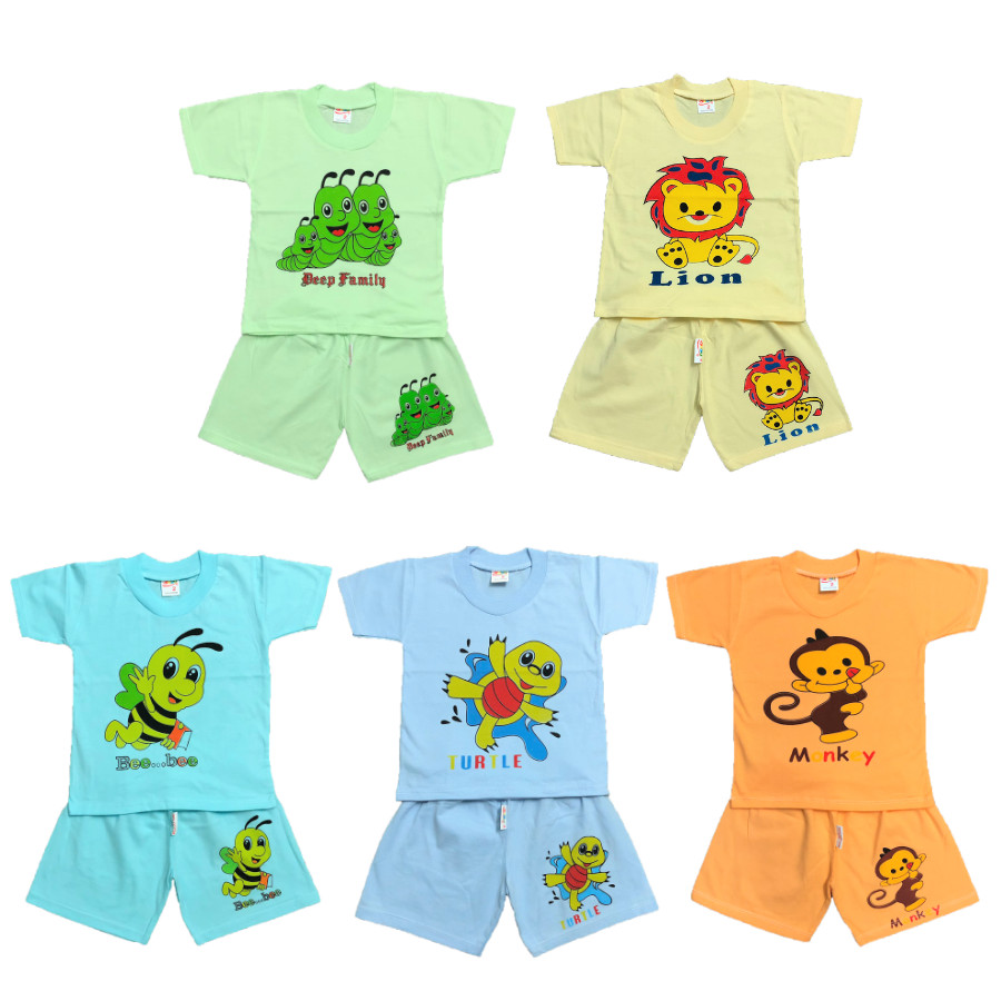 Combo 5 bộ quần áo trẻ em cotton mẫu cộc tay màu nhạt