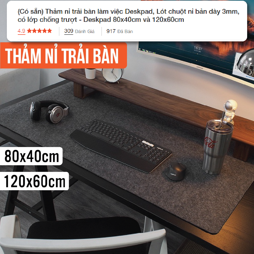 (Có sẵn) Thảm nỉ trải bàn làm việc Deskpad, Lót chuột nỉ bản dày 3mm, có lớp chống trượt - Deskpad 80x40cm và 120x60cm