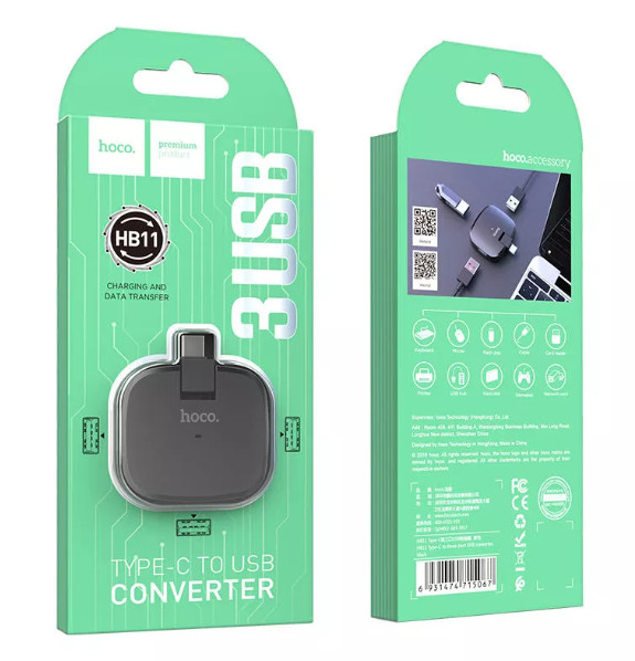 Bộ HUB Chuyển Đổi Từ Đầu TYPE-C Sang 3 Cổng USB Hoco HB11 - Hàng Chính Hãng