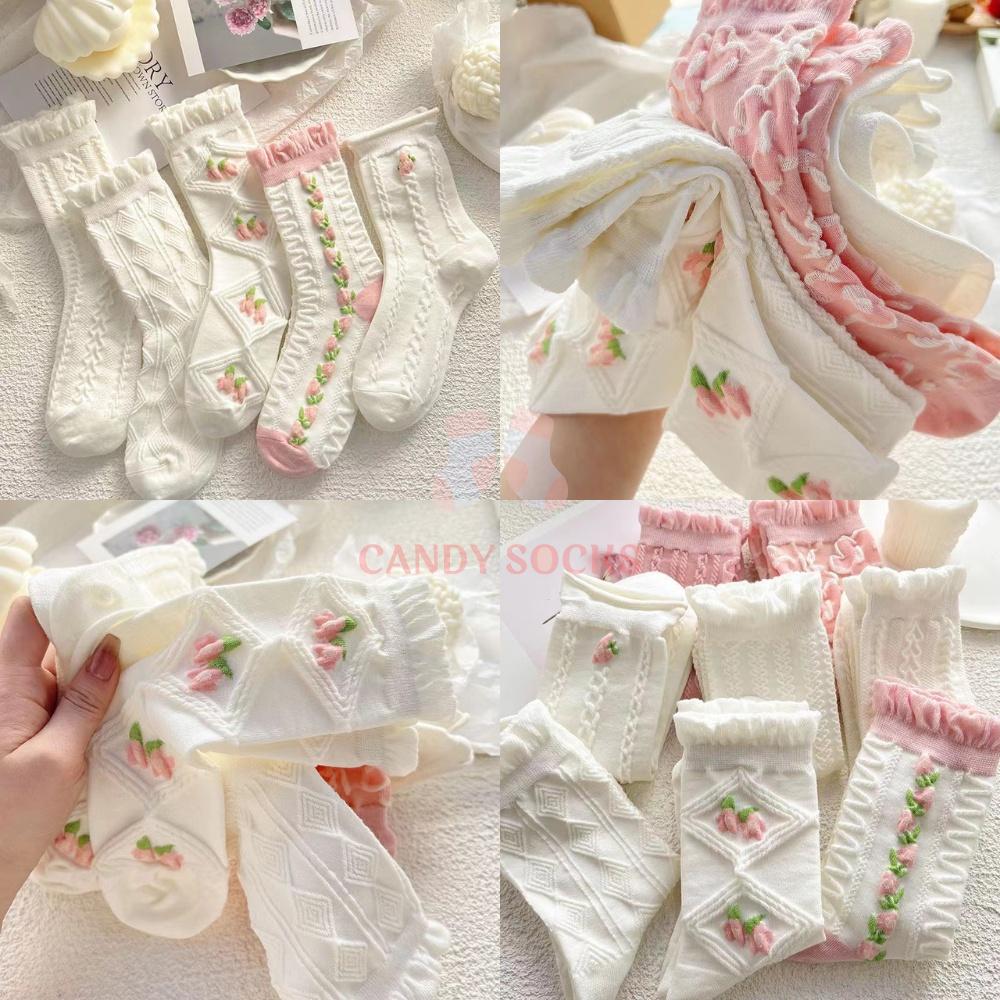 Tất nữ vớ nữ cổ trung, Set 5 đôi tất nữ phong cách Hàn Quốc, co dãn 4 chiều, chất liệu cotton Hàn cao cấp TN-018