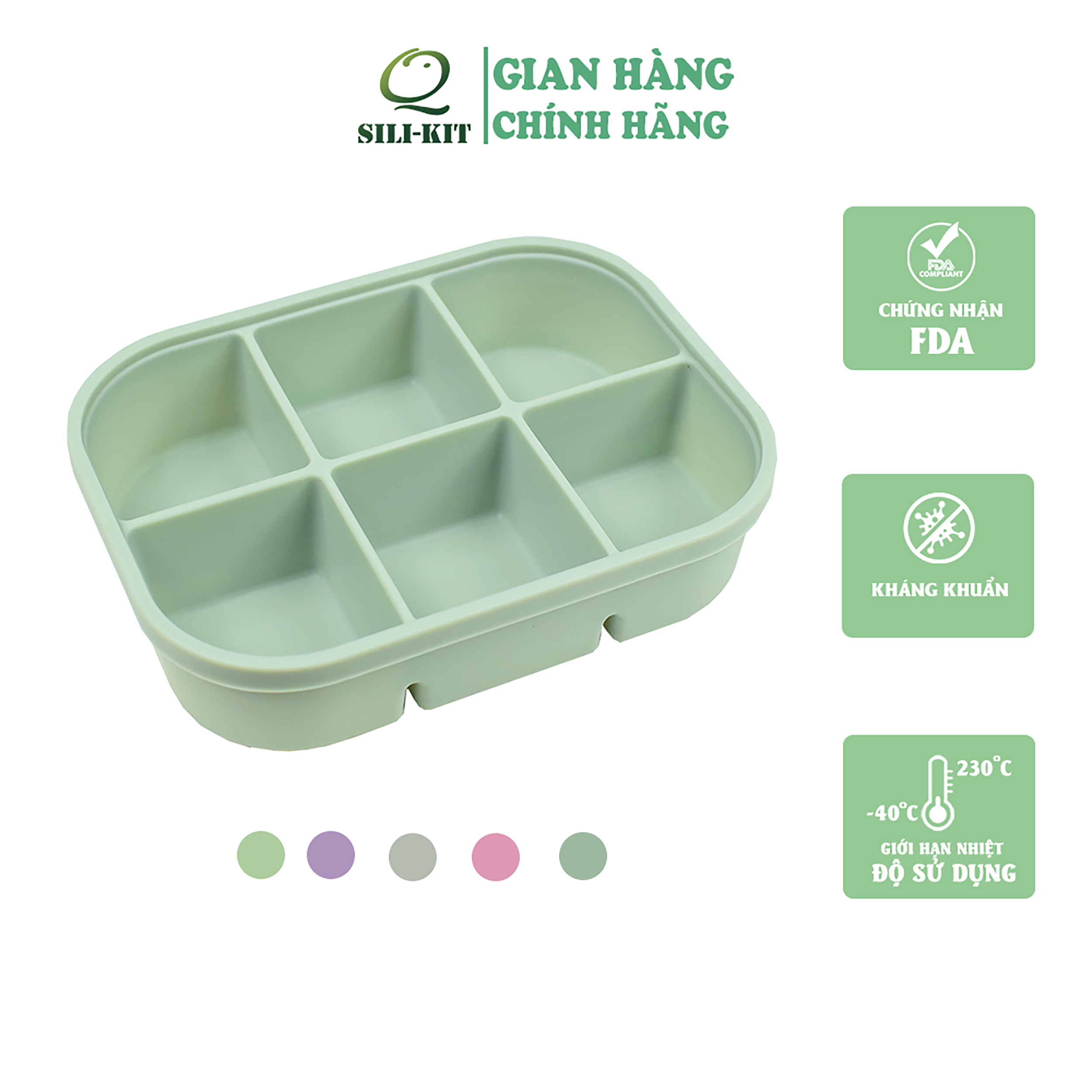 Khay silicon trữ đông Q SILI-KIT 6 ngăn có nắp, sử dụng đa năng, kích thước 16.4x12.4x3.8cm