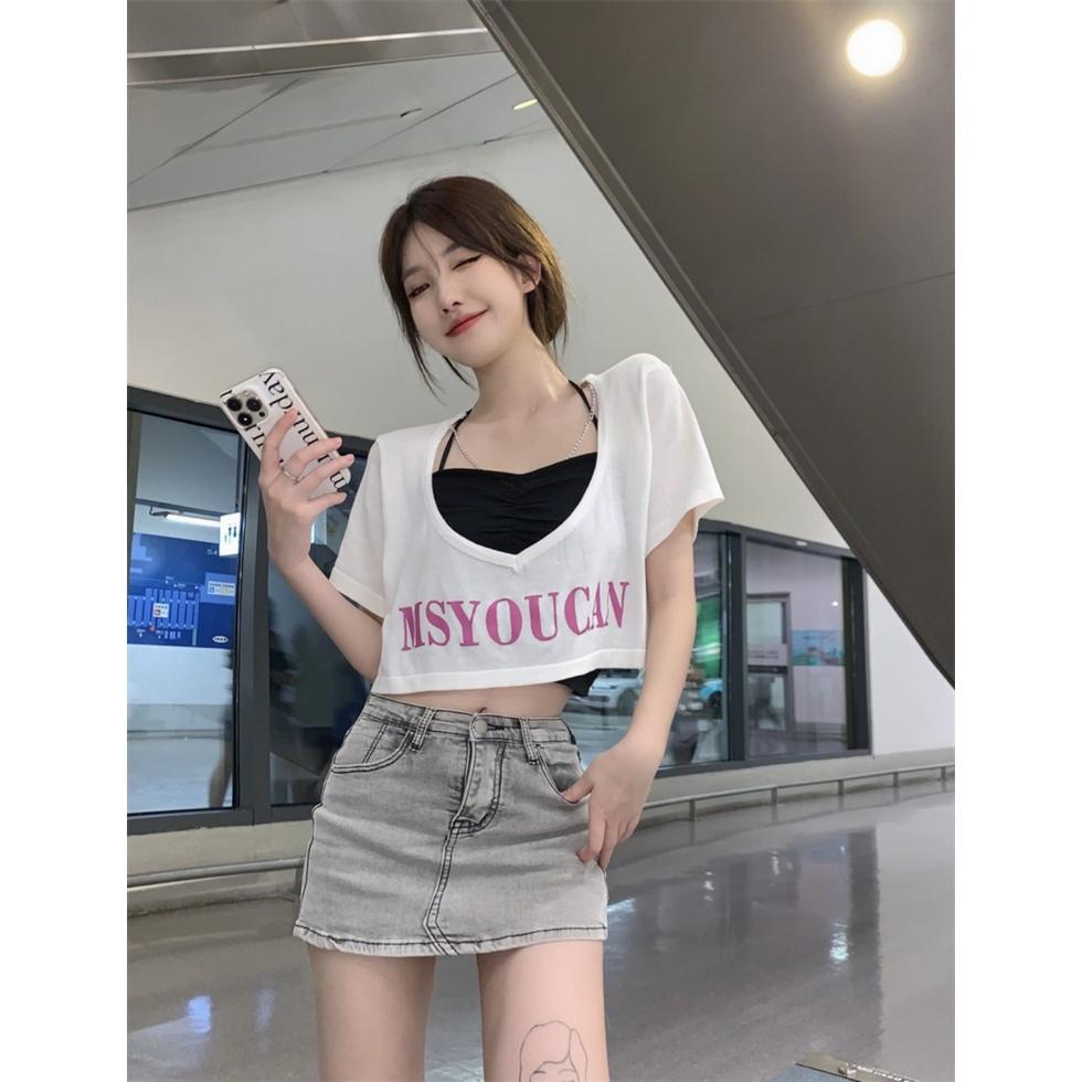 Bộ Áo Croptop Cộc Tay MSYOU Kèm Áo Yếm