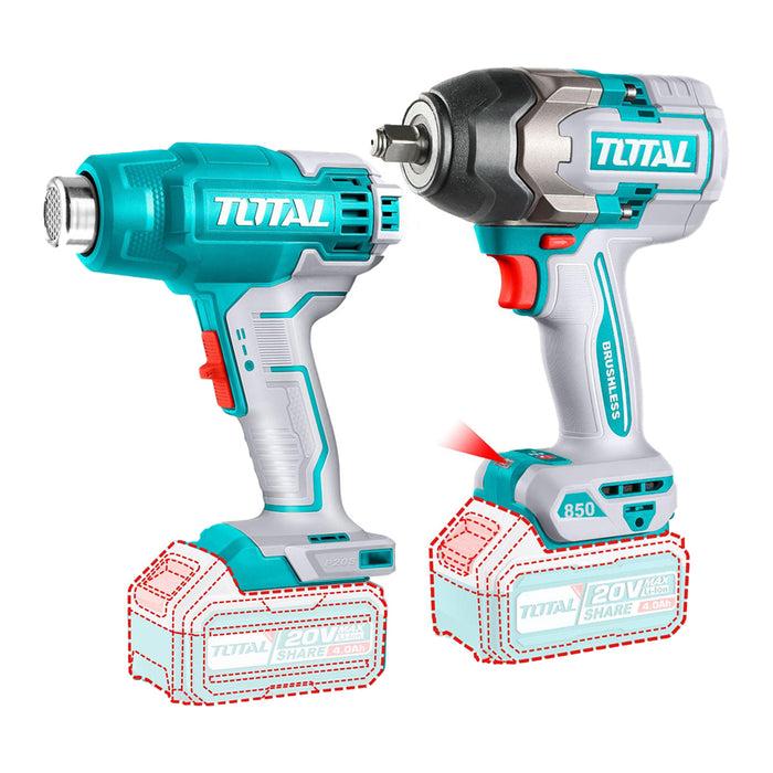 BỘ COMBO MÁY SIẾT BULOONG KHÔNG CHỔI THAN TIWLI2085 &amp; MÁY THỔI NHIỆTTBLI200 2 DÙNG PIN 20V TOTAL TOSLI240489 - HÀNG CHÍNH HÃNG