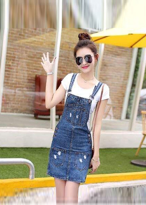 Đầm Yếm Jean Nữ Wash Cào Đáng Yêu