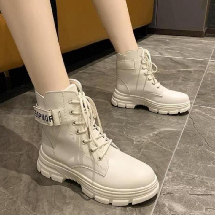 Giày Boots, Giày Boot Nữ Lót Lông Bên Trong Phối Viền Chữ Kèm Dây Buộc Phong Cách Trẻ Trung Năng Động, Thời Tra