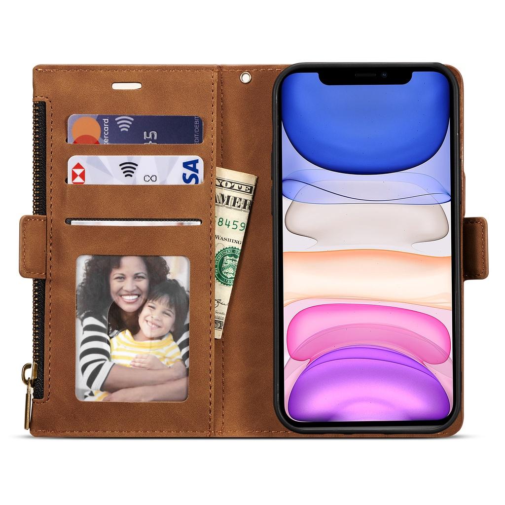 Ốp điện thoại da nắp lật có 9 ngăn đựng thẻ và khóa kéo cho Samsung Galaxy A02S A71 5G A51 5G A41 A21S A70 / A70S