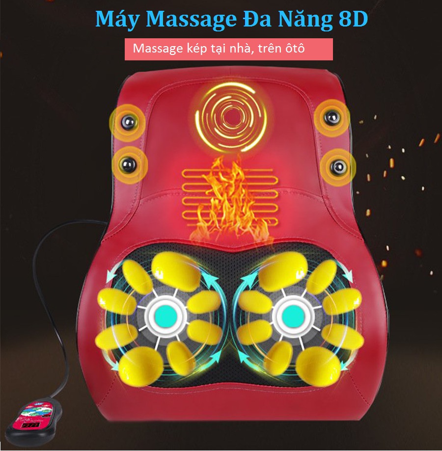 Gối Massage model YJ-M6 , Massage Cổ Vai, Gáy Hồng Ngoại Bản Nâng Cấp 20 bi Đảo Chiều, Gối Mát Xa Hồng Ngoại cao cấp, bản điều khiển cầm tay - Sử dụng tại nhà, văn phòng hoặc trên ô tô - Máy Massage Toàn Thân