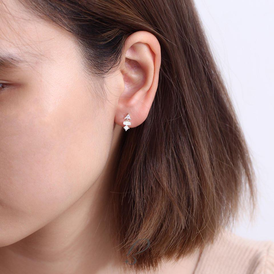 Bông tai bạc bling it hình học đính đá BIBT352