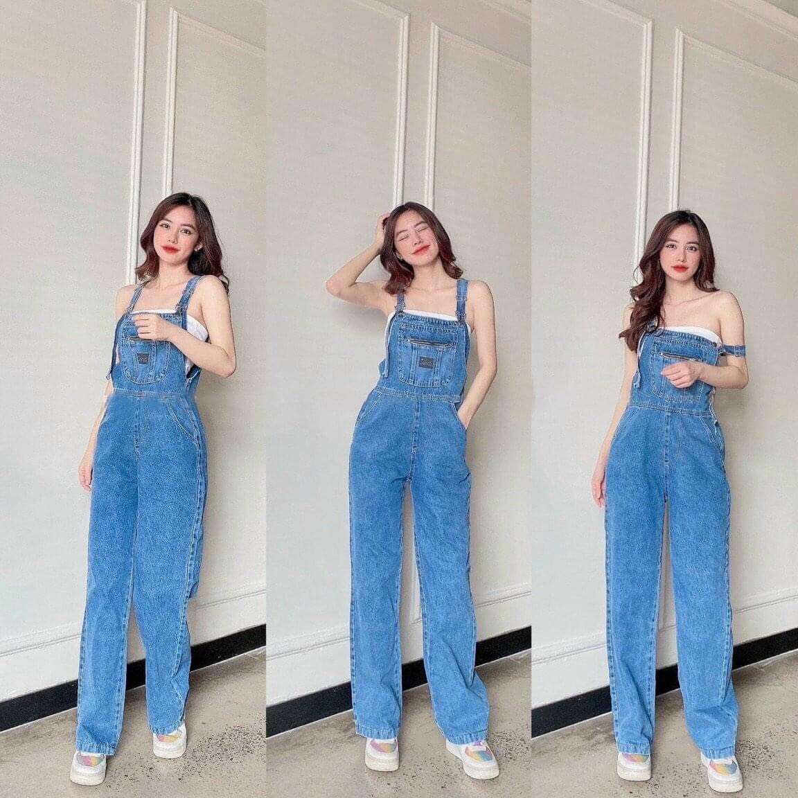 Quần Yếm Jeans DOGA Q07 Ống Suông Denim Cotton kiểu dáng Hàn Quốc