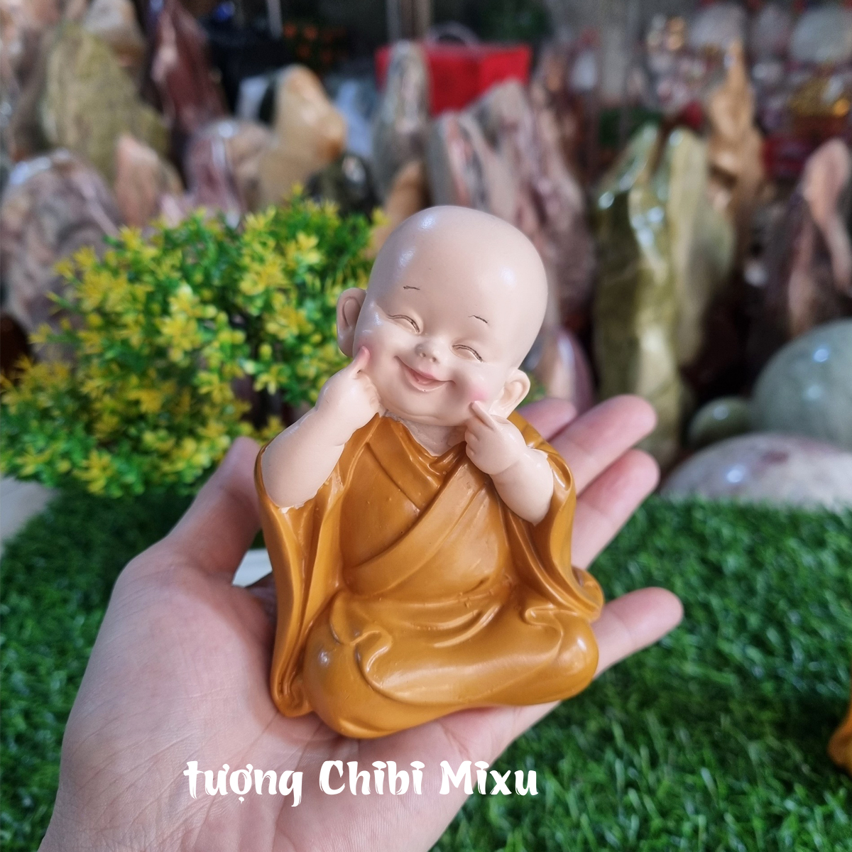 Bộ 04 tượng Tứ Không mẫu áo nâu size 10cm - tặng kèm 10 xu vàng mini may mắn