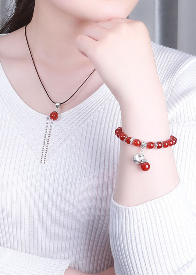 Bộ vòng tay mặt dây mã não đỏ mix phụ kiện 8li