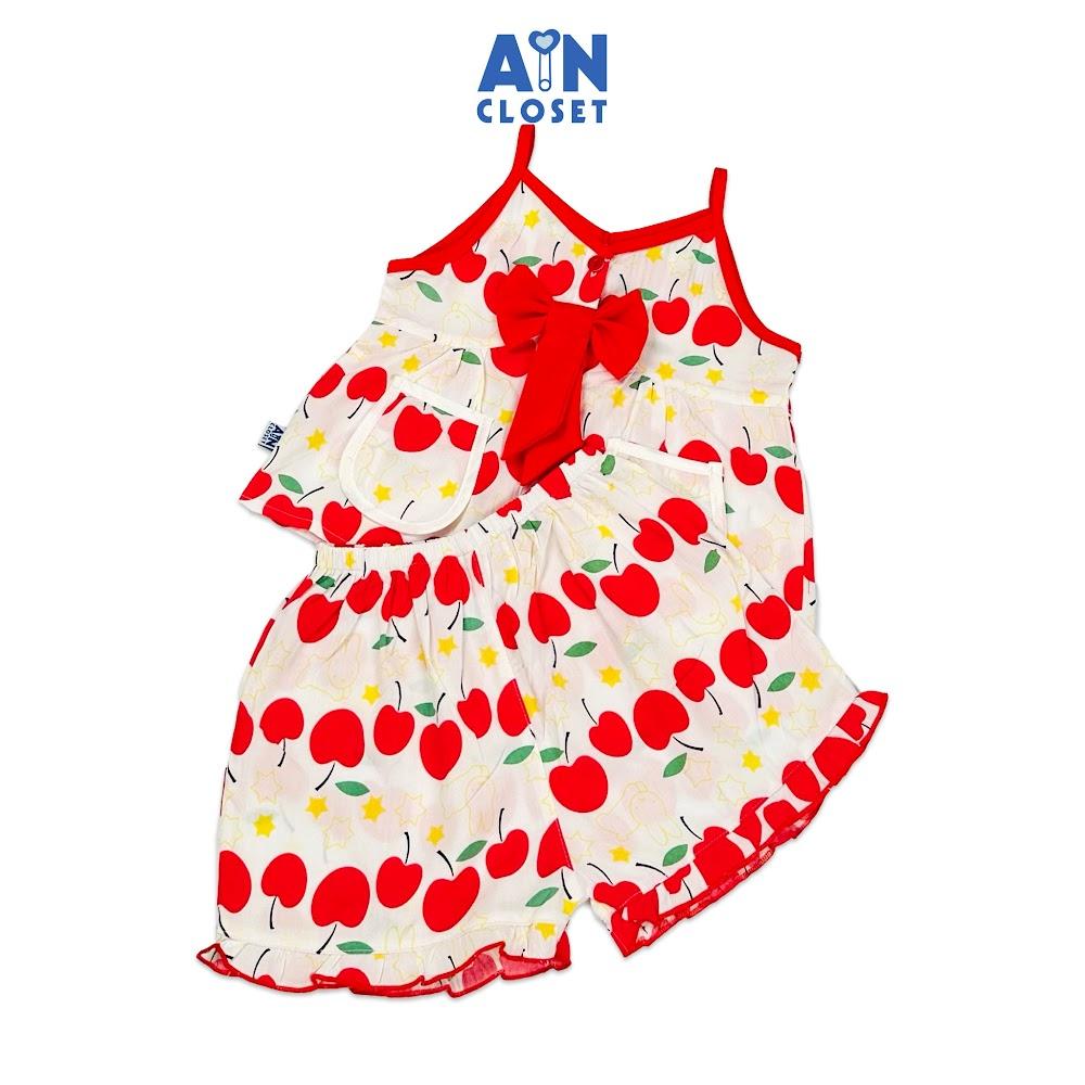 Bộ quần áo ngắn bé gái họa tiết Táo Baby đỏ cotton - AICDBGZHVAUC - AIN Closet