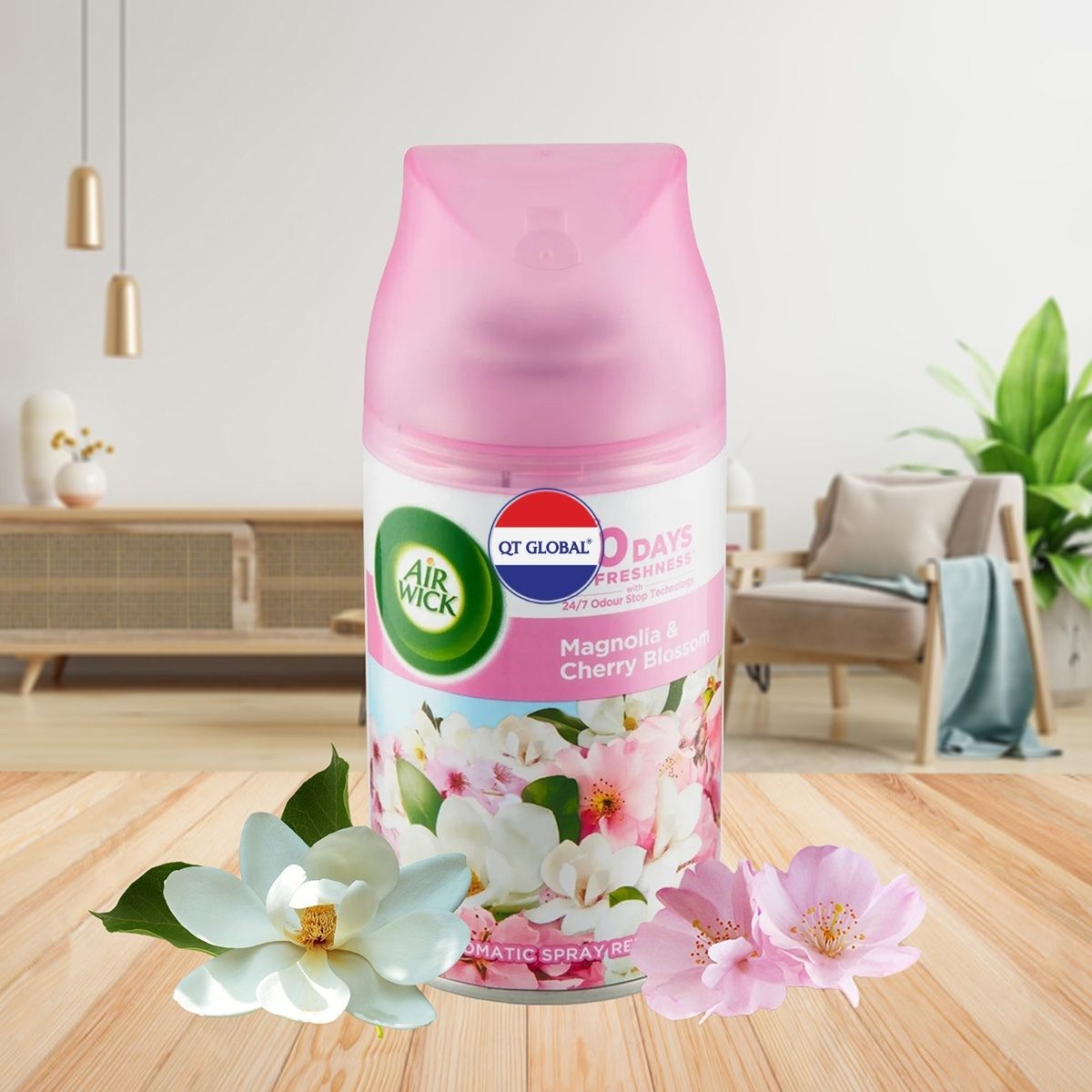 Bình xịt thơm phòng Air Wick Magnolia &amp; Cherry Blossom 250ml QT016839 - mộc lan, anh đào