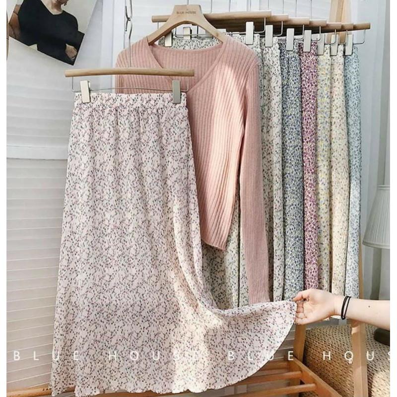 Chân váy dập ly nhỏ Quảng châu chân váy midi xếp ly ulzzang