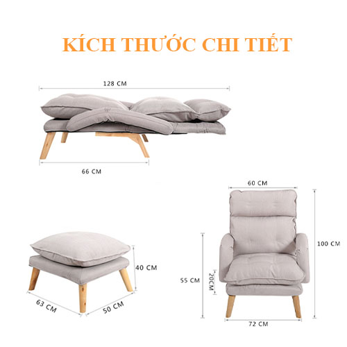 Ghế sofa thư giãn nghỉ ngơi, sofa phòng khách phòng ngủ điều chỉnh lưng ghế 180 độ dễ dàng vệ sinh