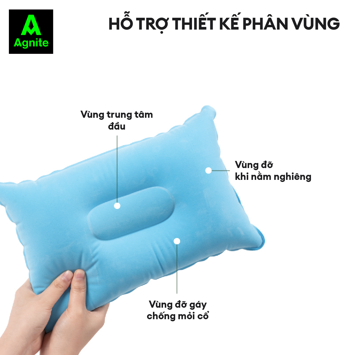 Gối hơi văn phòng Agnite, gối hơi du lịch cắm trại, êm ái, thuận tiện mang đi, màu sắc đa dạng - VS4042