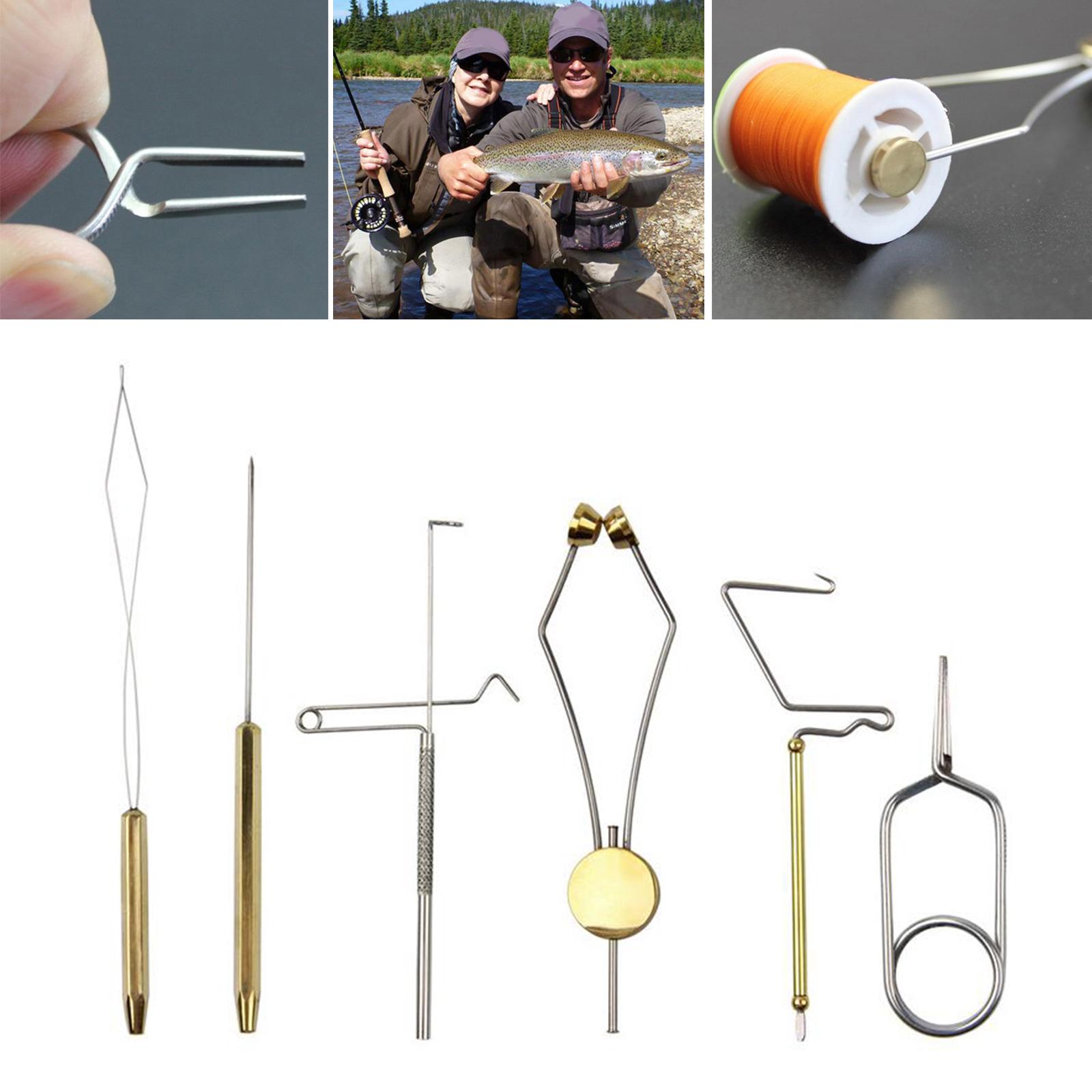 6pcs Fly Tying Tools Kit Fishing Brass Bobbin Threader Bobbin Thread Holder
