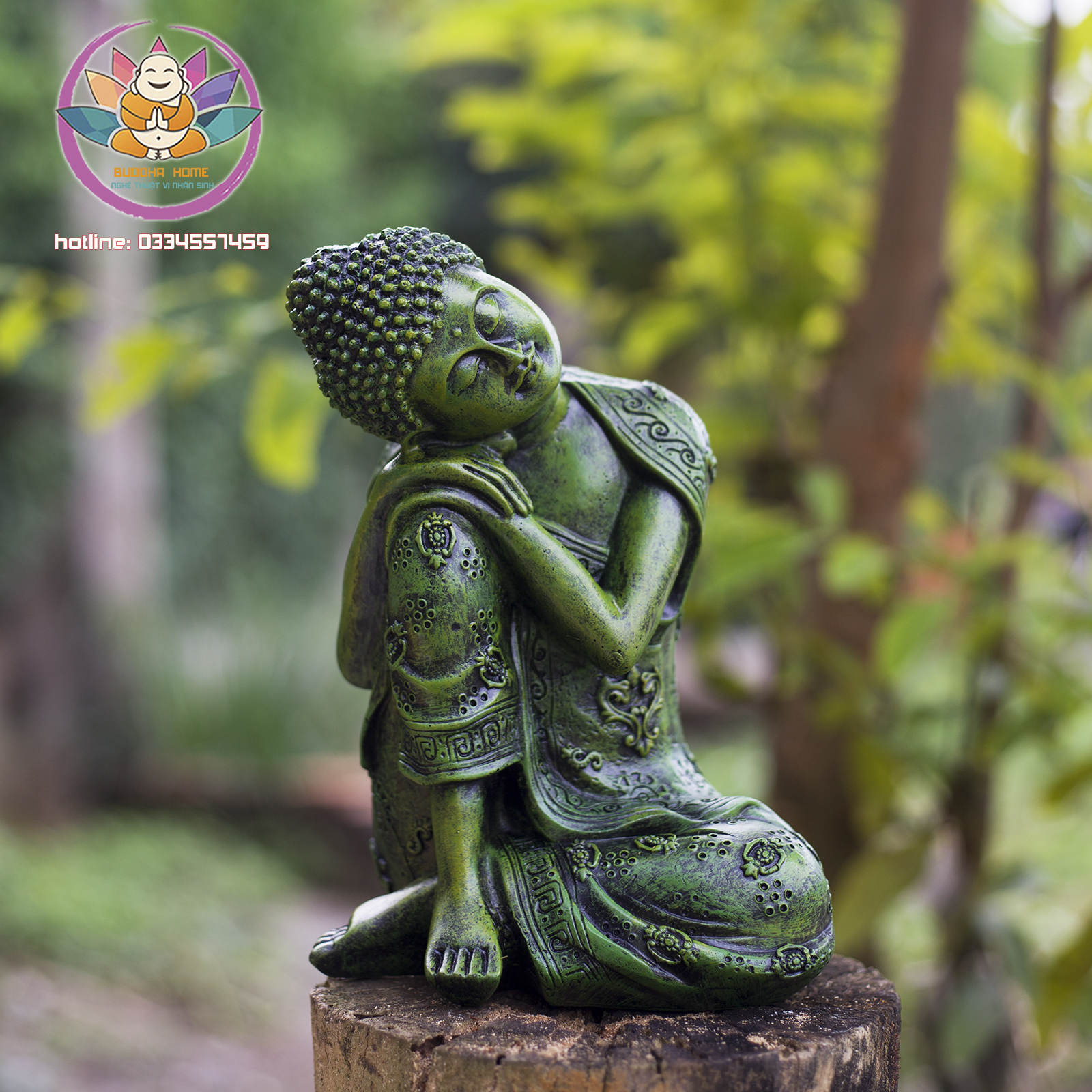 Tượng Phật An Nhiên Tự Tại Cao 23cm Màu Xanh Rêu Trang trí nhà cửa phong thủy
