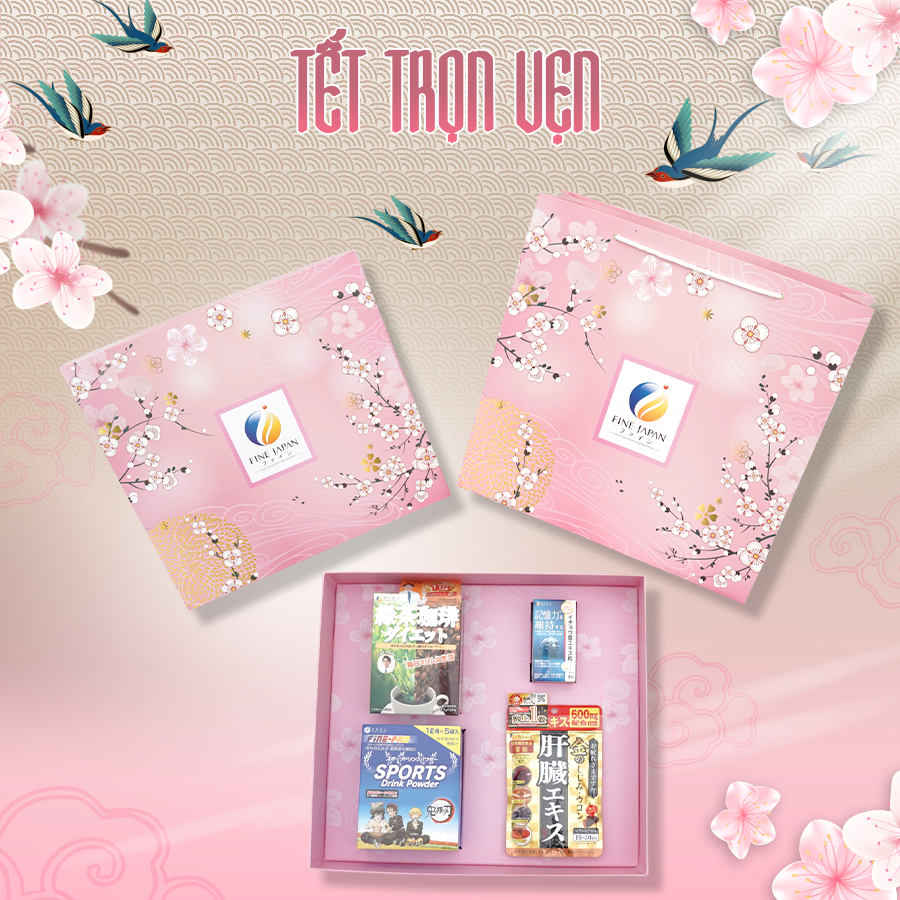 [Hộp quà Tết 2023] SAKURA TẾT TRỌN VẸN Fine Japan cho nam giới tuổi trung niên (bảo vệ gan, bổ não, điện giải, trà cà phê lấy lại vóc dáng)