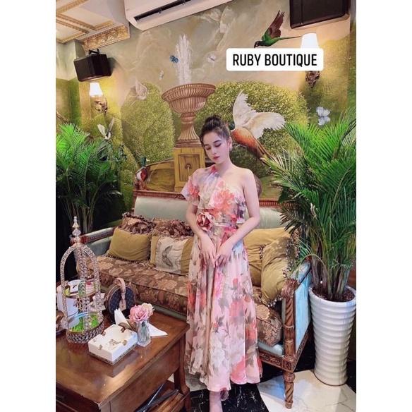 Mây maxi hoa lệch vai sale 300k