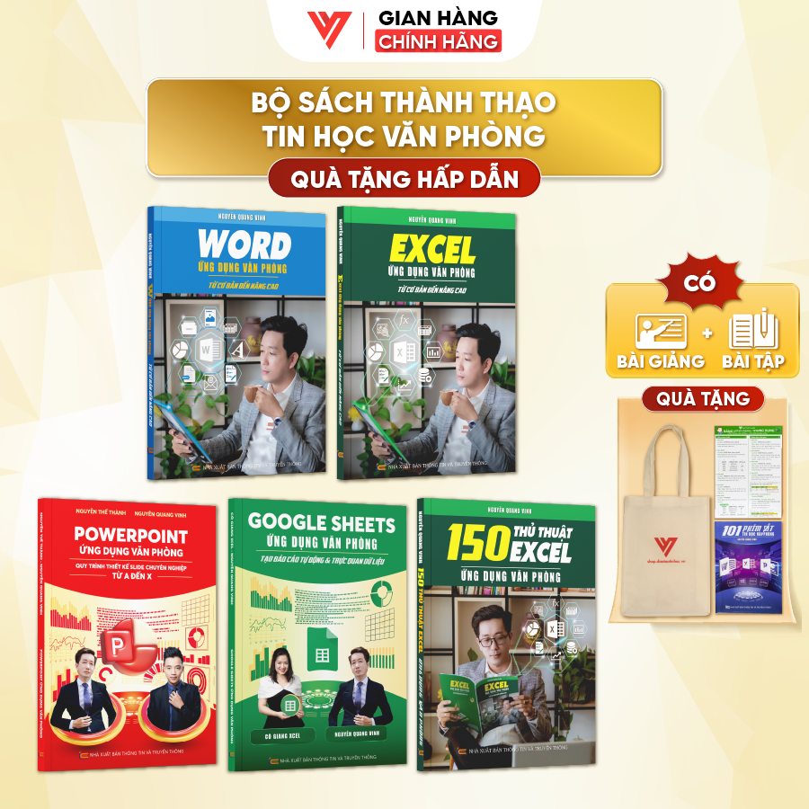 Combo 5 Sách Excel - Word - PowerPoint - GoogleSheet - 150 Thủ Thuật Excel Tin Học Văn Phòng Kèm Khóa Học