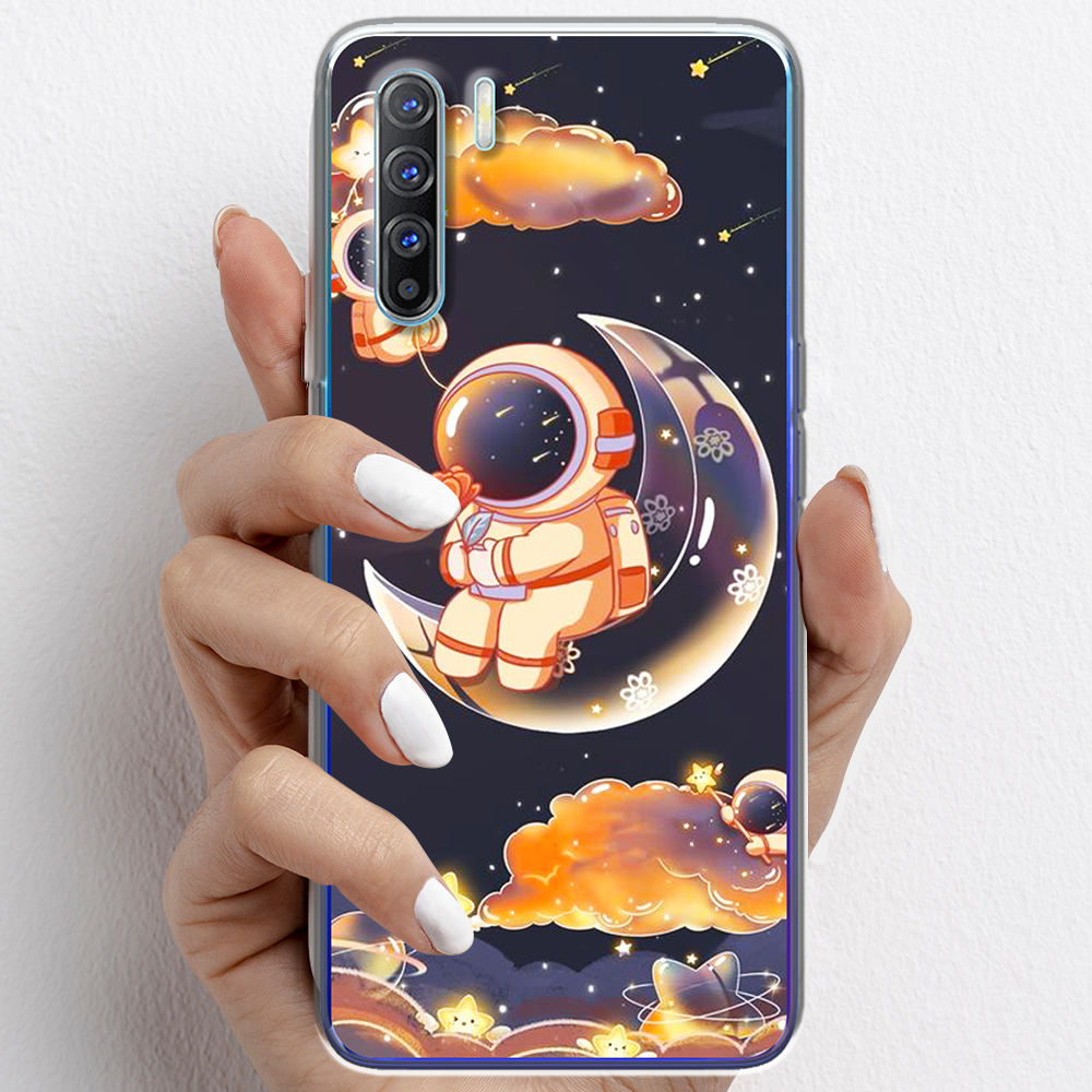 Ốp lưng cho Oppo Reno3, Reno3 Pro nhựa TPU mẫu Phi hành gia thủy tinh