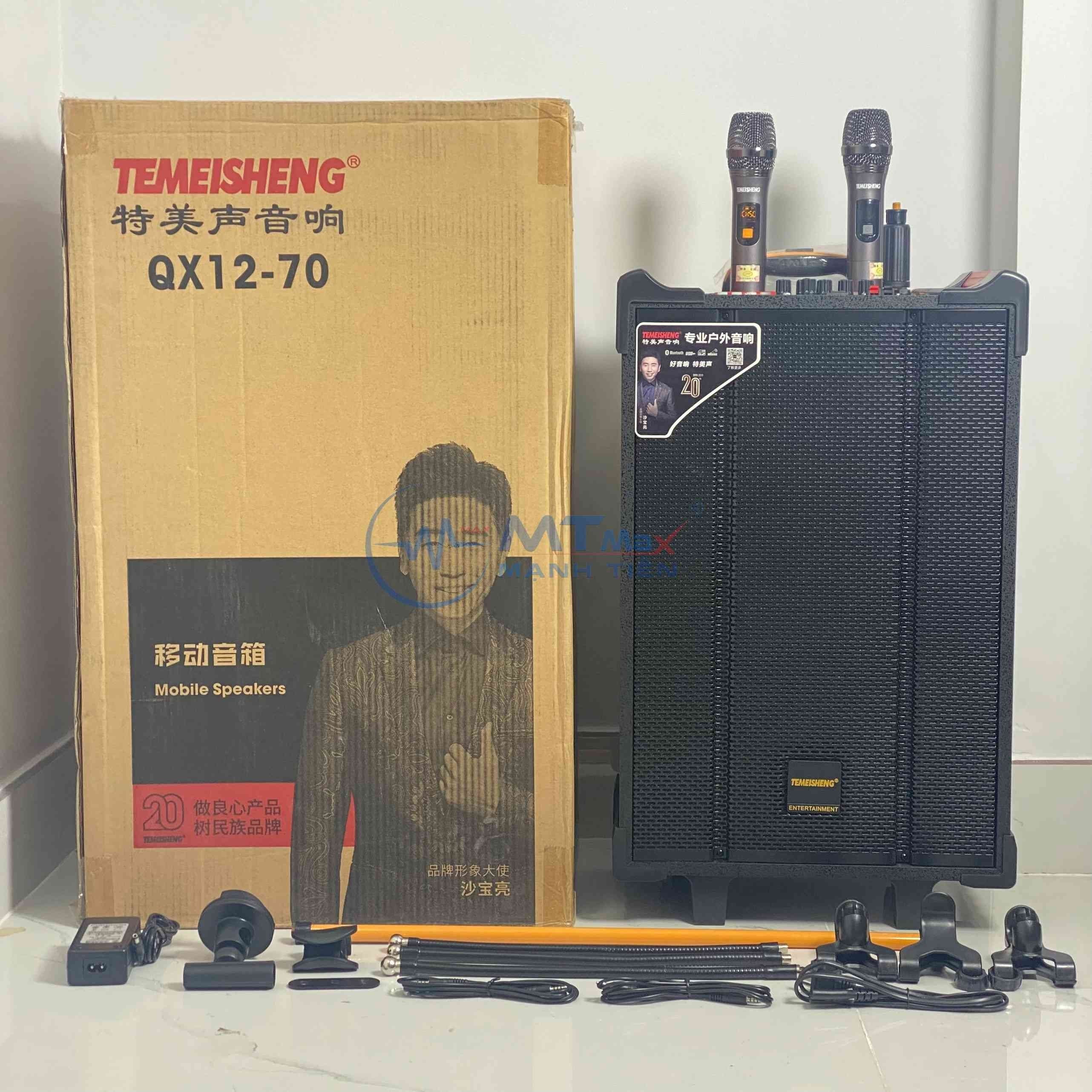 Loa karaoke Temeisheng QX1270 - Bass 30 kèm 2 Micro Không Dây công suất 400w hát karaoke cực đã có tay kéo cực tiện dụng tặng kèm 2 mic uhf cáo cấp khả năng phát âm thanh trầm ấm thích hợp gia đình tiệc tùng