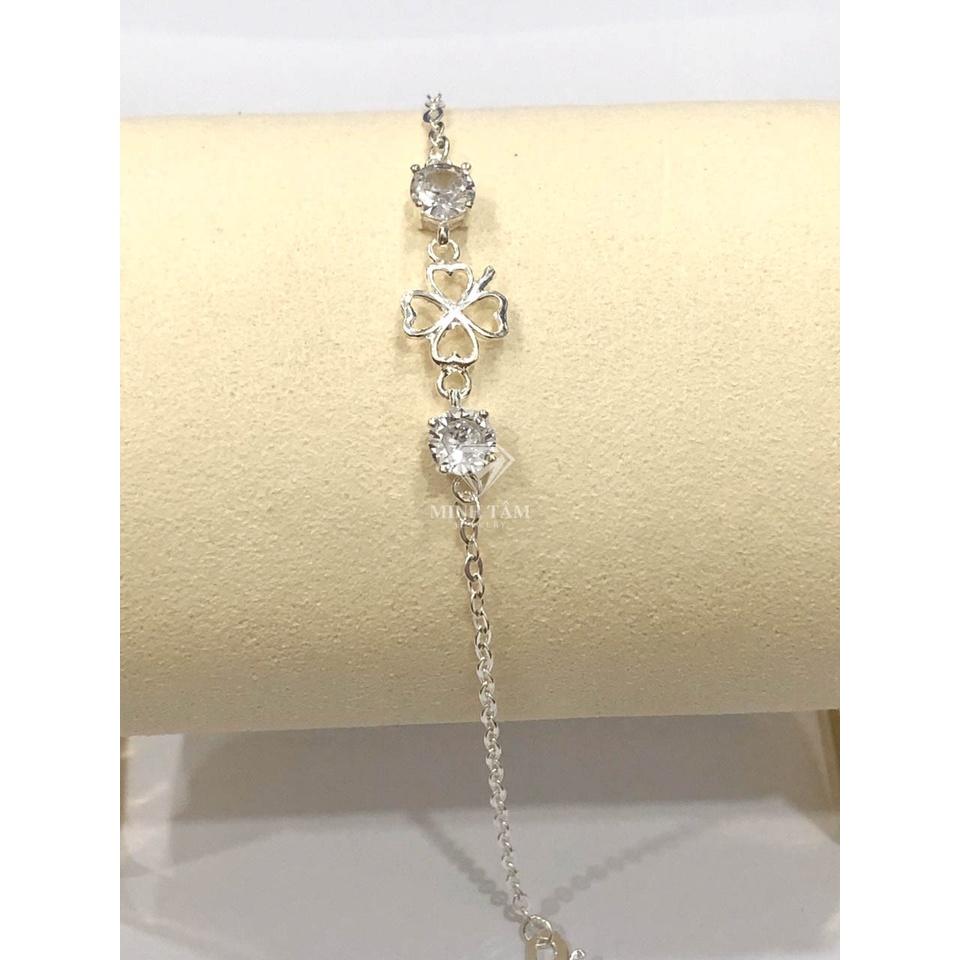 Lắc tay nữ cỏ bốn lá bạc ta,Lăc tay bạc nữ cỏ 4 lá chất liệu bạc ta-Minh Tâm Jewelry