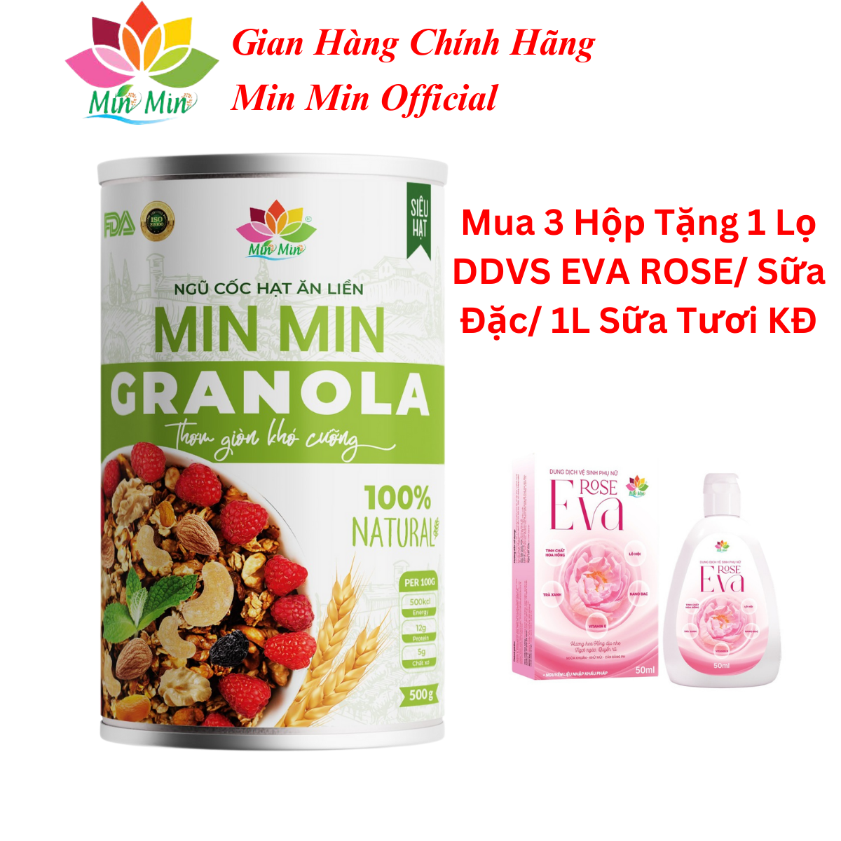 Ngũ Cốc Hạt Min Min Ăn Liền GRANOLA - Ngũ Cốc Ăn Liền Min Min Vị Truyền Thống - Ngũ cốc mix hoa quả xấy