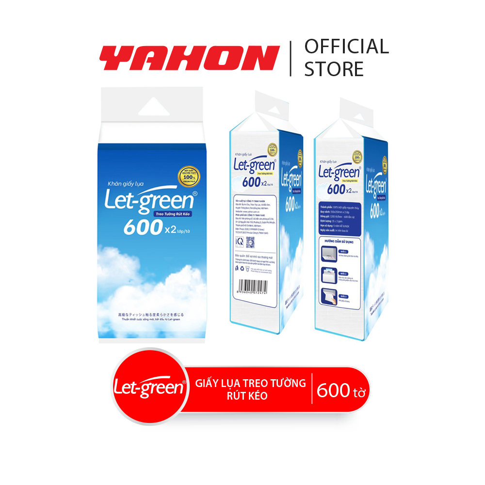 Bao Khăn Giấy Lụa Treo Tường Rút Kéo LET-GREEN, 600 Tờ/Bao