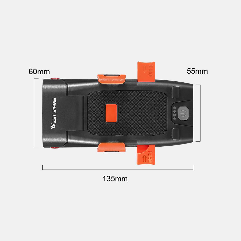 Đèn LED 5 trong 1 WEST BIKING gắn giá đỡ phía trước có còi, giá đỡ điện thoại