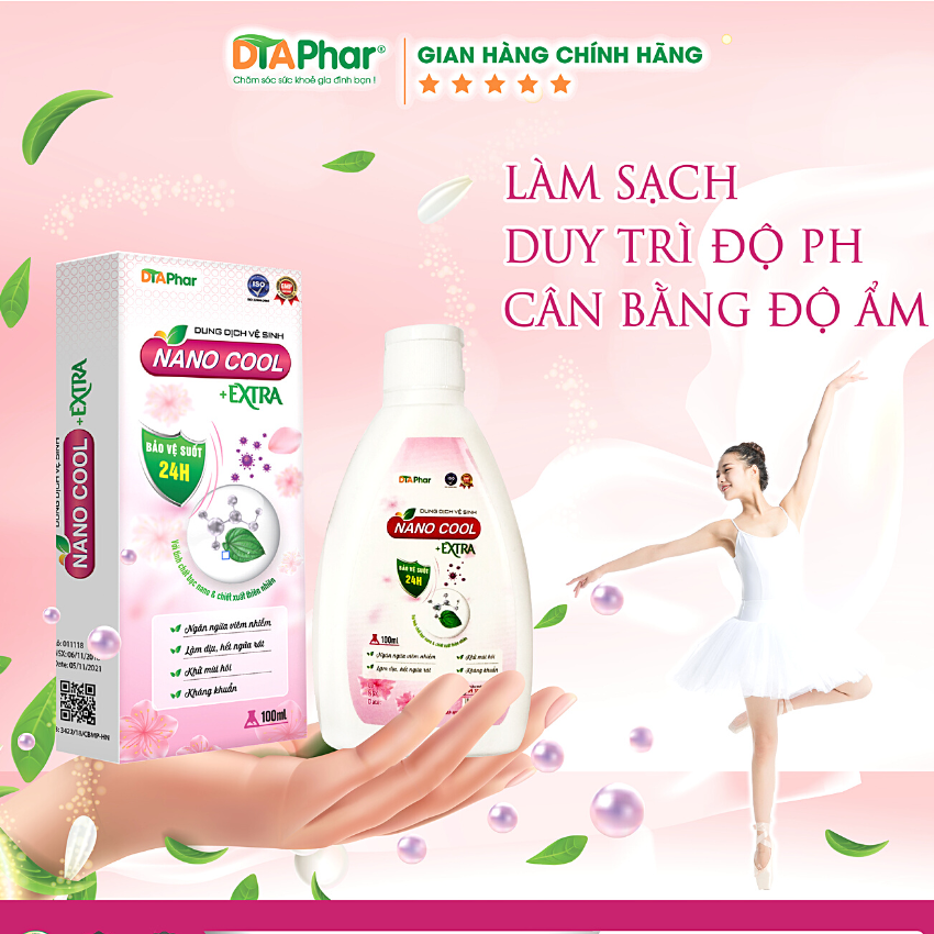 Dung dịch vệ sinh Nano Cool Extra giúp khử mùi hôi thơm mát duy trì PH tự nhiên và độ ẩm da Chai 100ml Tâm An Pharma