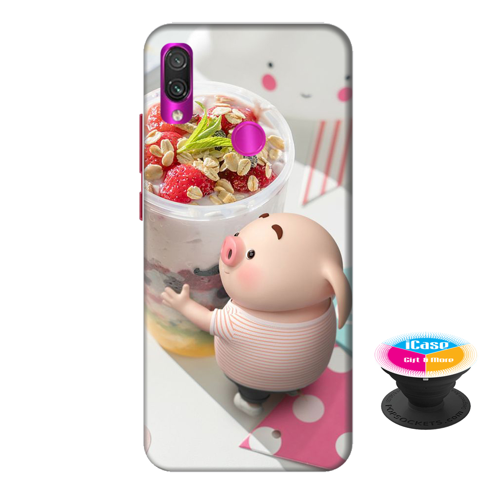 Ốp lưng nhựa dẻo dành cho Xiaomi Redmi 7 in hình Heo Con Trà Sữa - Tặng Popsocket in logo iCase - Hàng Chính Hãng