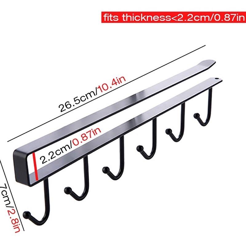 Giá 6 móc treo đồ đa năng gắn cài kẹp dưới tủ kệ bếp quần áo để cốc ly Hàng Cao Cấp