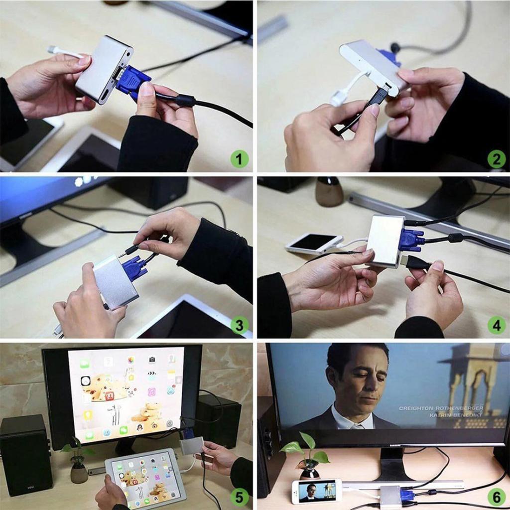 1080P HD For IPhone To HDMI VGA Audio Adapter For IPad IPhone X/8+/8/7+