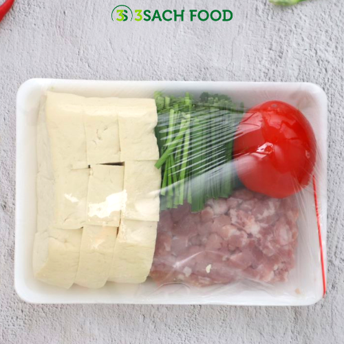 Canh đậu hũ thịt heo nấu hẹ 3S khay 400gr - Nguyên liệu đã được sơ chế