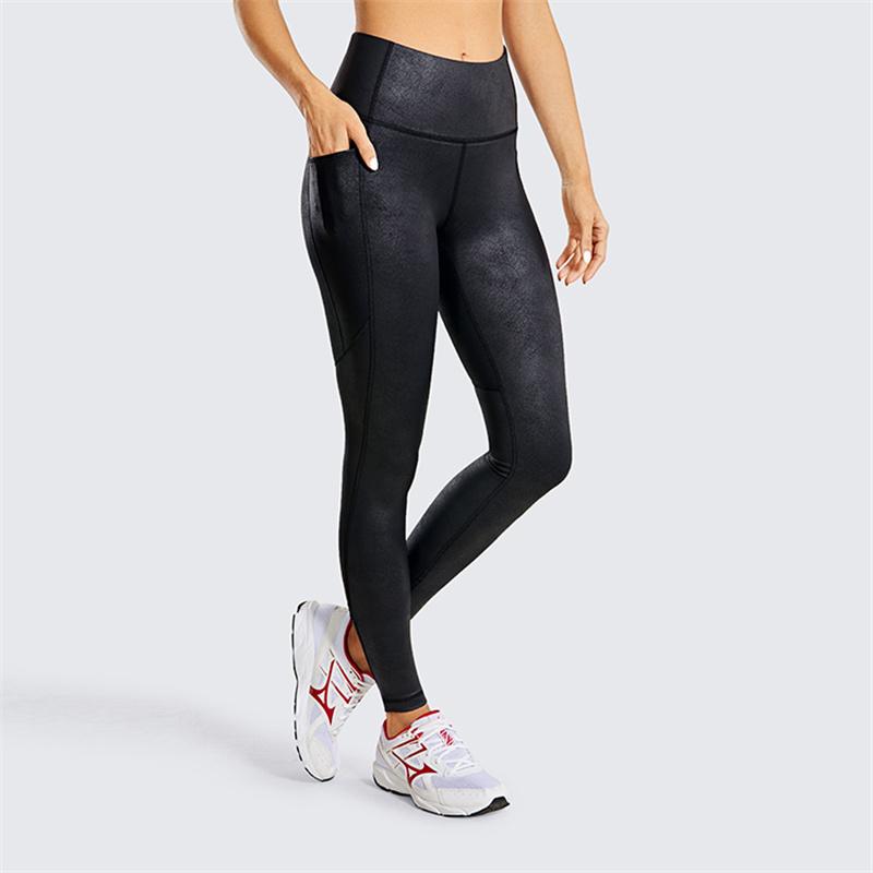 Leggings phụ nữ Syrokan chặt chẽ kéo dài bằng da Yoga tập luyện vòng eo cao với túi -28 inch thể thao yoga nâng hông Color: Black plain01 Size: US14