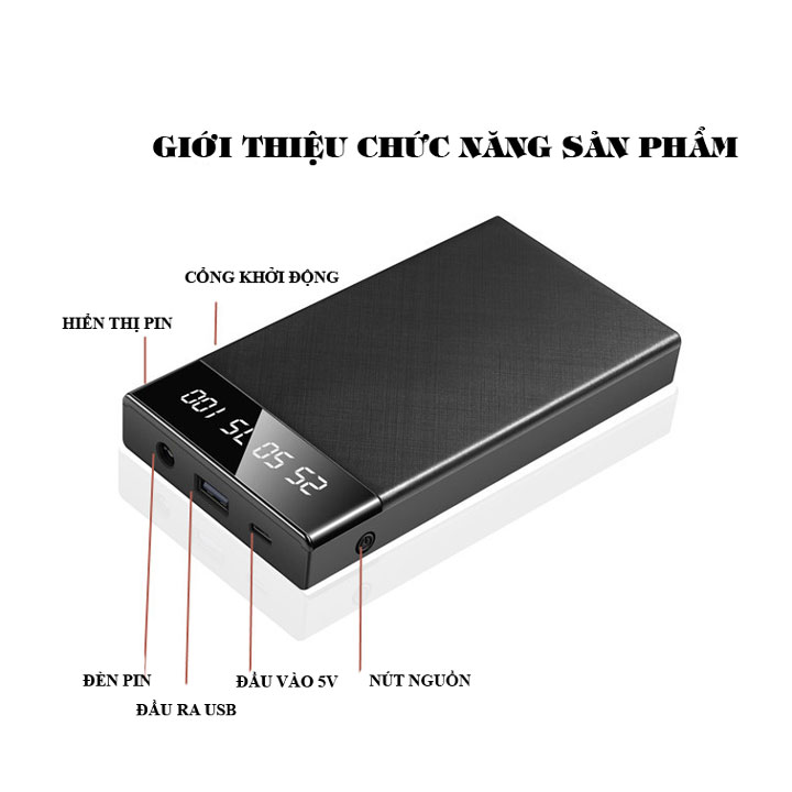 Bộ Nguồn Dự Phòng Khởi Động Ô Tô Siêu Mỏng 12V 10000mAH Dòng Xả 200-400A Kiêm Sạc Dự Phòng