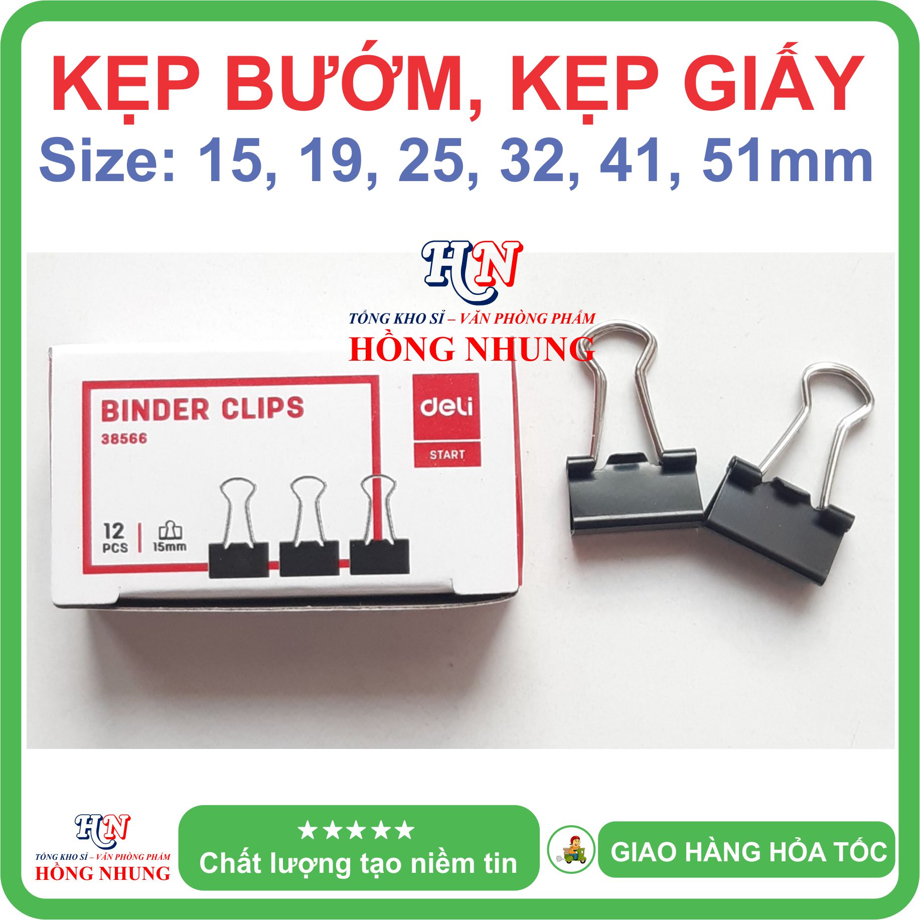 [ SÉT] COMBO 12 Hộp nhỏ kẹp bướm Deli 15mm;19mm;25mm (1 Hộp 12 Cái) Giúp Bạn Sắp Xếp Giấy Tờ Hợp Lý, Gọn Gàng, Bền, Đẹp, Tiện Dụng