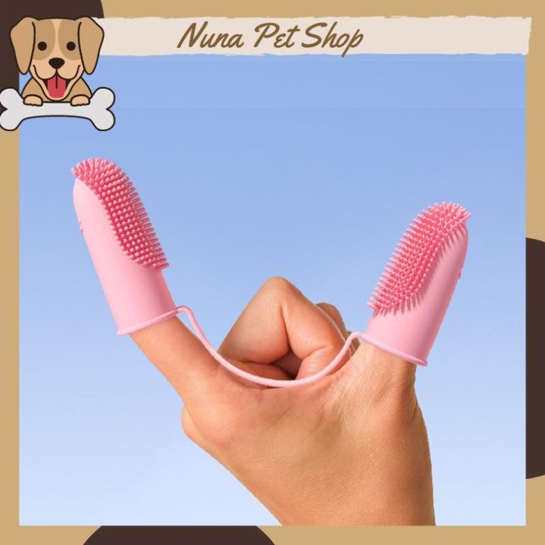 Bàn chải đánh răng cho chó mèo - Bàn chải xỏ ngón bằng silicone mềm tiện dụng