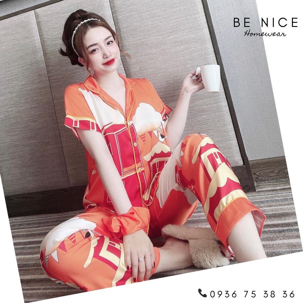 Bộ pijama tay ngắn quần dài họa tiết lạ mắt tặng kèm cột tóc Be Nice Homewear