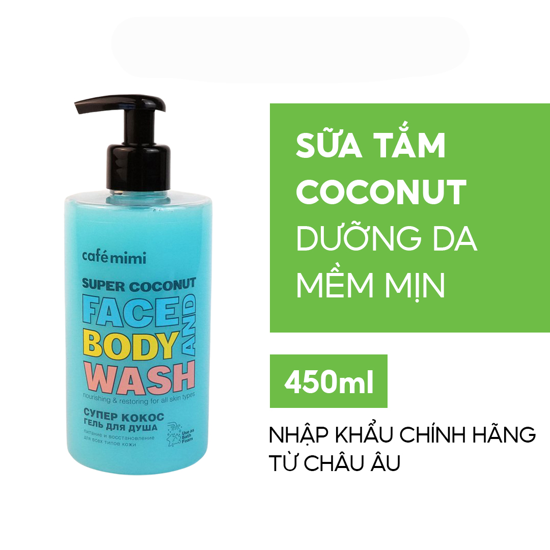 Gel tắm CAFÉMIMI Super Coconut nuôi dưỡng và phục hồi da 450ml