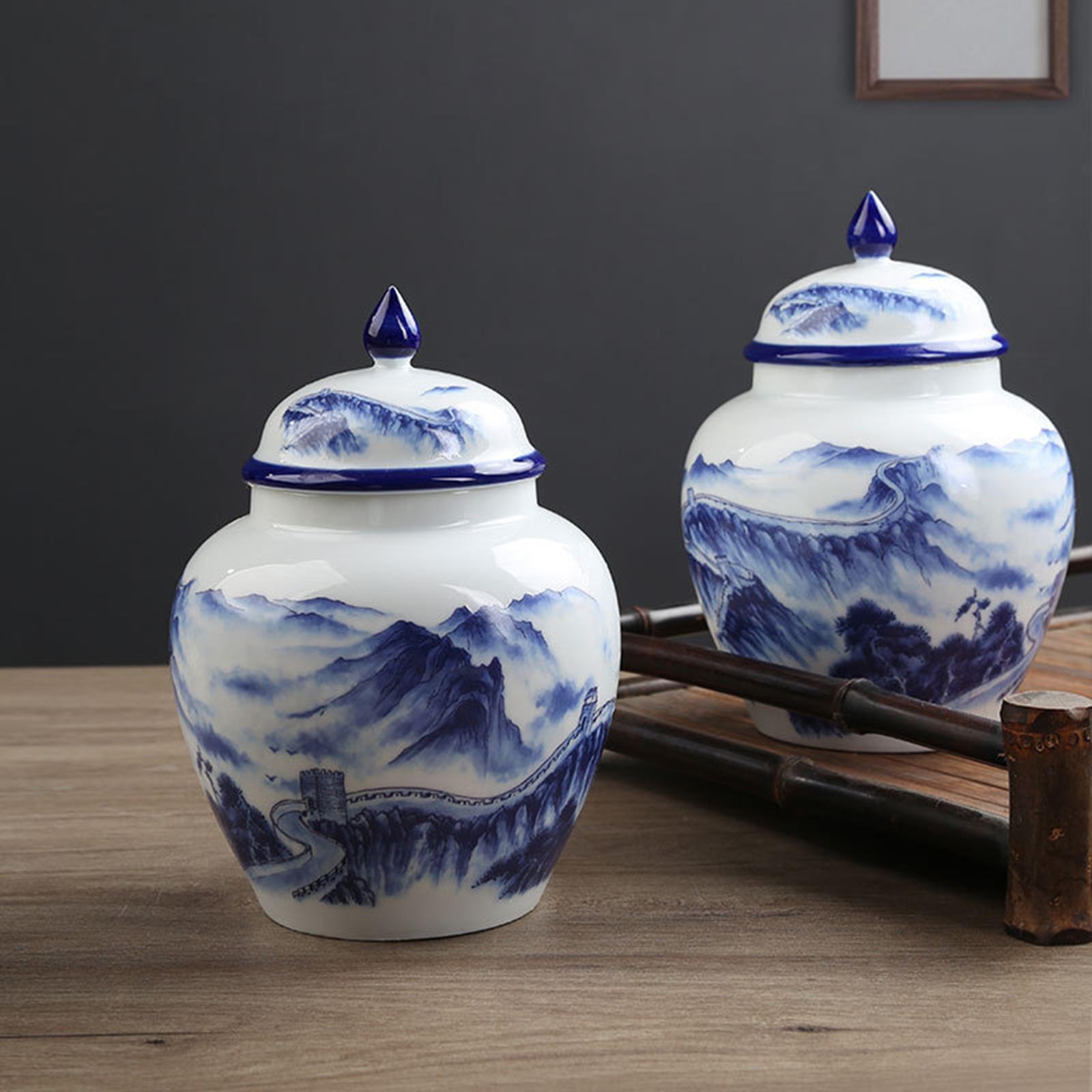 Ancient Chinese Style Ceramic Ginger Jar Storage Jar Can Flower Vase Glazed