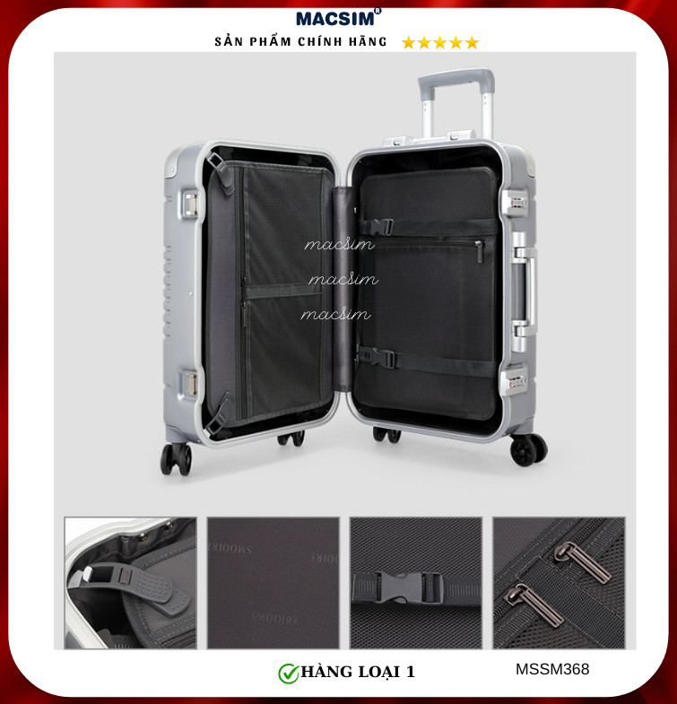 Vali cao cấp Macsim Smooire MSSM368cỡ 20 inch màu bạc - Hàng loại 1