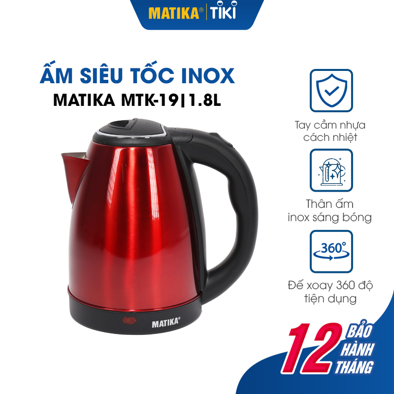 Ấm Siêu Tốc MATIKA Inox 1.8L MTK-19 Hàng Chính Hãng Bảo Hành 12 Tháng