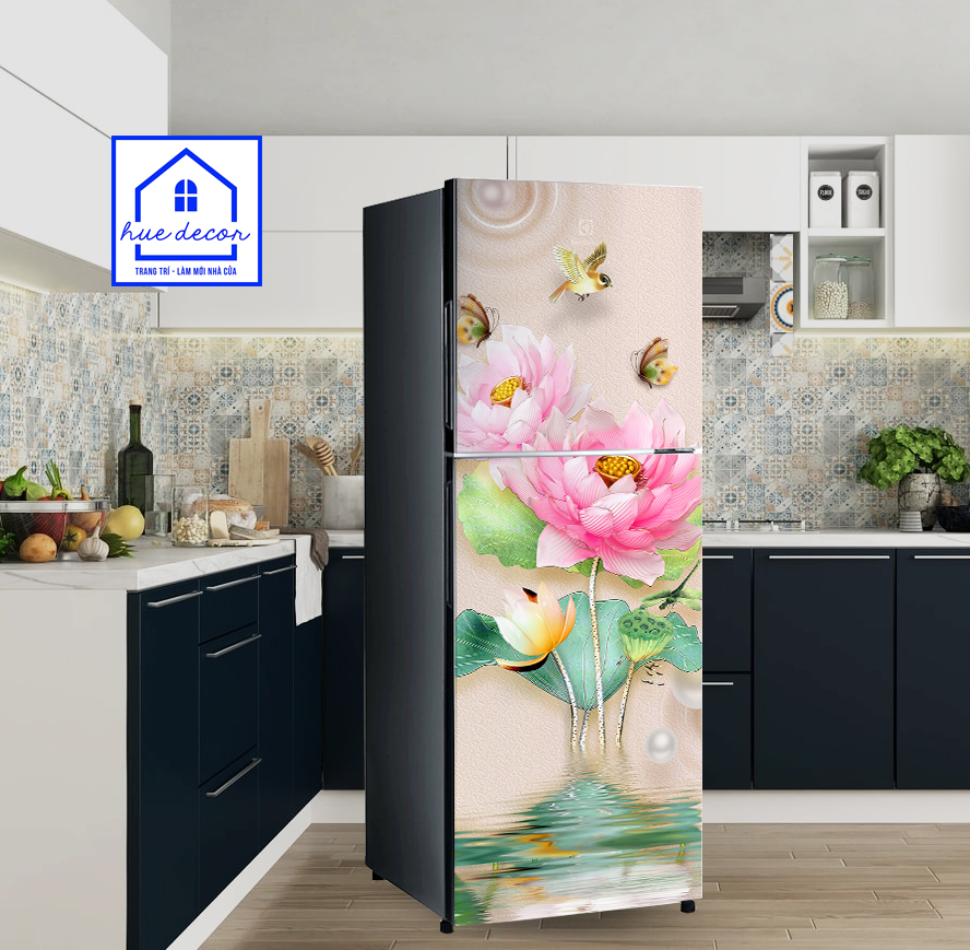 Tranh Dán Trang Trí Tủ Lạnh - Hoa Sen Hồng Hue Decor Chất Lượng Chống Nước Siêu Bền , Giá Tốt, Đổi Trả Miễn Phí