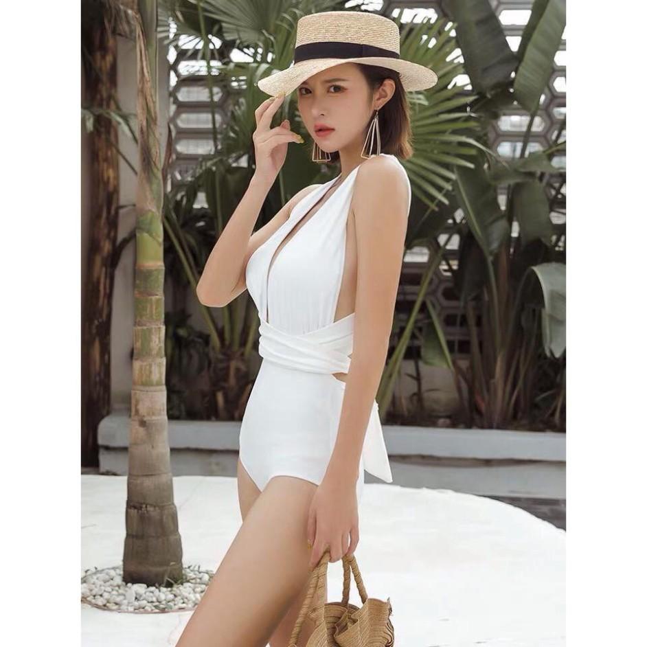 Bikini liền thân hai mảnh hở ngực, nơ dài buộc eo quyến rũ - Eva Shop